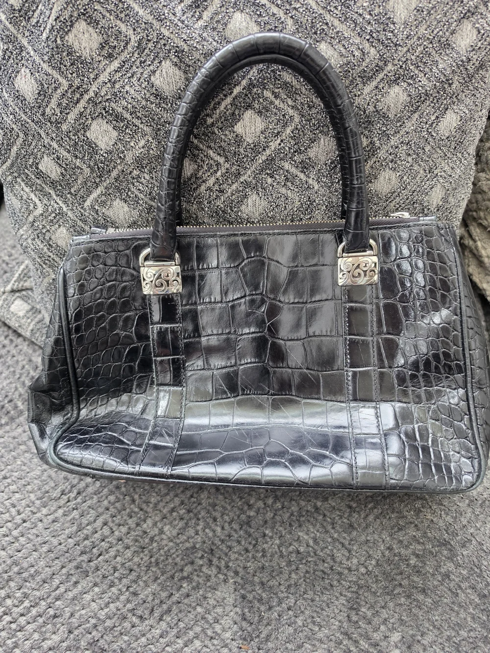 Brighton Black Croc-Embossed Leather Top-Handle Crossbody